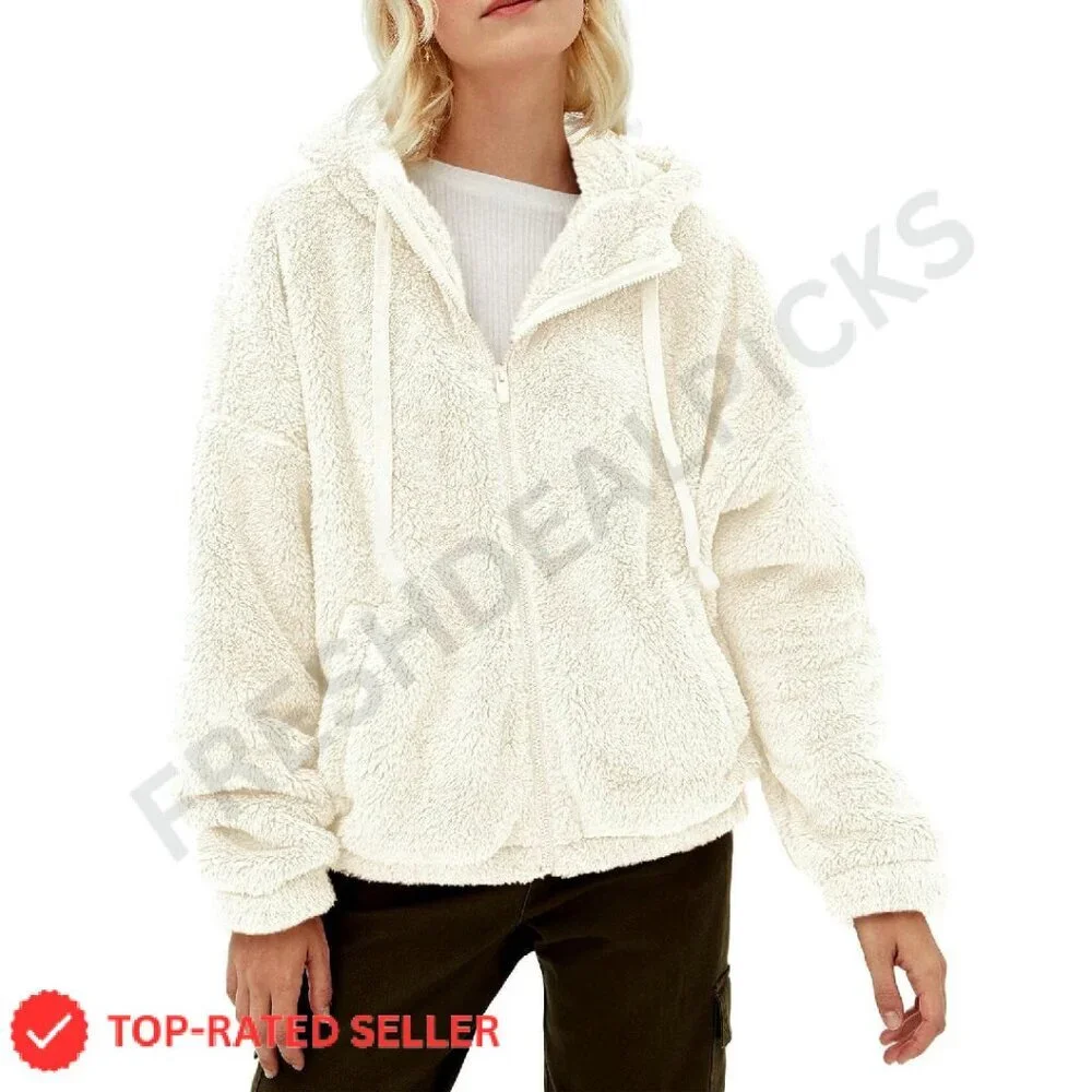 Oversized Sherpa Fleece Jacket Zip Up Winter Warm Sweatshirt Hoodie Chic